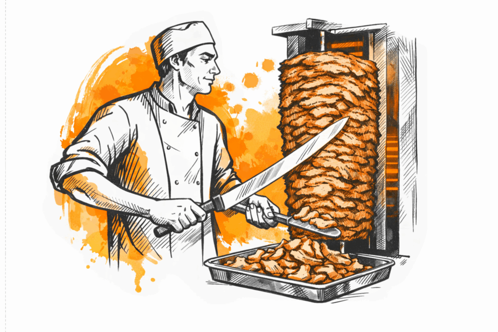 Traditional doner kebab being carved at OBX Gyro Outer Banks NC